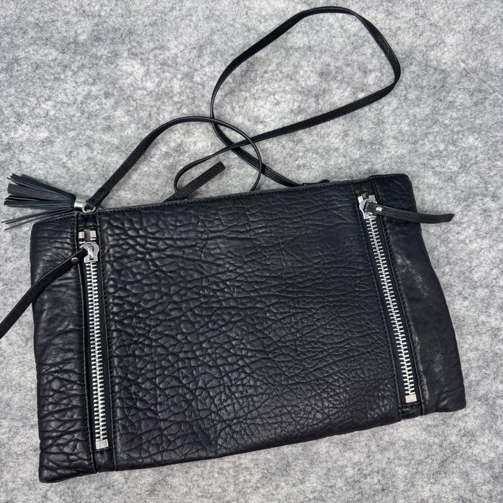Vince Camuto Pebbled Leather Envelope Crossbody Black punk Goth Biker Tassle